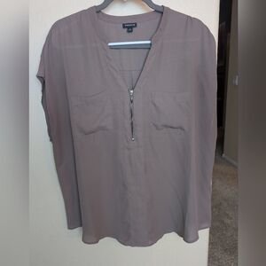 Torrid Women's Taupe Blouse with Zipper Detail + Pockets Size 0